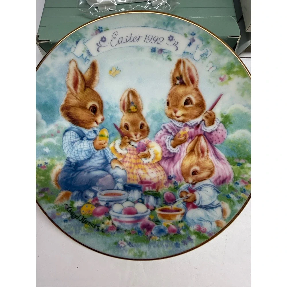 Avon Easter Plate Set 1992 Colorful Moments 1993 Easter Parade 22K Gold Trim